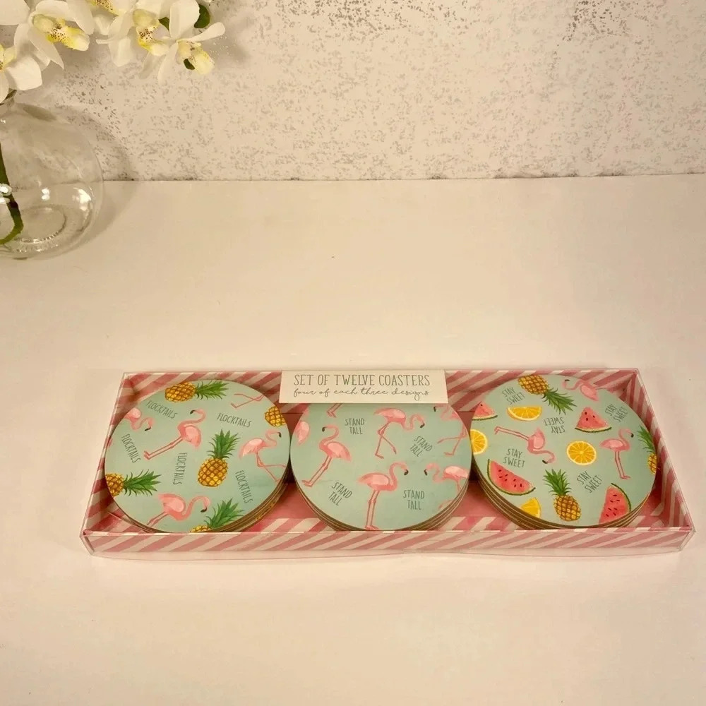 🆕 Set of Twelve Flamingo Coasters